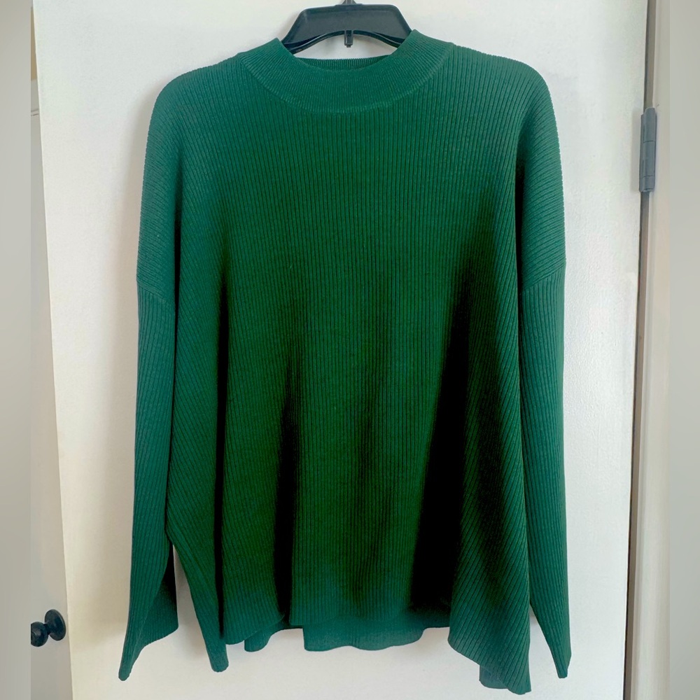 Green Ribbed Zenana lightweight Long Sleeve Sweater